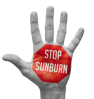 Stop Sunburn Sign Painted - Open Hand Raised, Isolated on White Background..jpeg